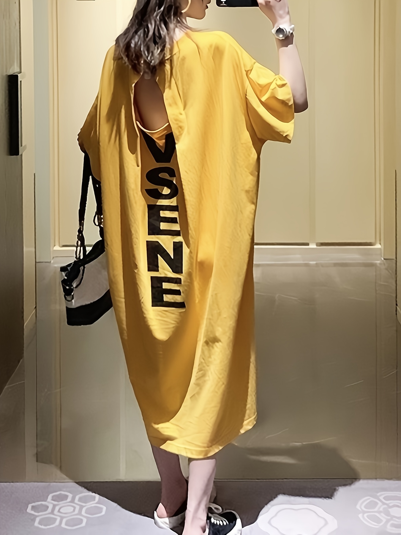 Plus Size, Women's Oversized Korean Style Pregnancy Dress Plus Size Long  Sleeve A-Line Maxi Dress with Back Opening Round Neck, Vibrant Yellow 