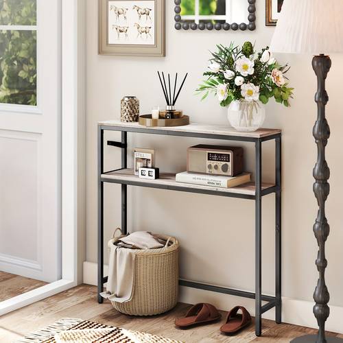console table 2 tier sofa table 7 9 x 31 5 x 31 5 inches narrow entryway table modern entry table with 2 shelves for living room bedroom and ink black