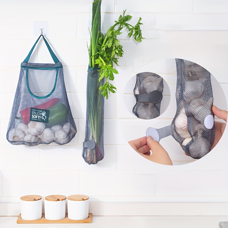 

1pc Storage Bag, Creative Multifunctional Mesh Storage Bag, Hollow Out Breathable Hanging Bag, For Onion, Ginger, Garlic, Fruit And Vegetable, Kitchen Organizers And Storage, Kitchen Accessories