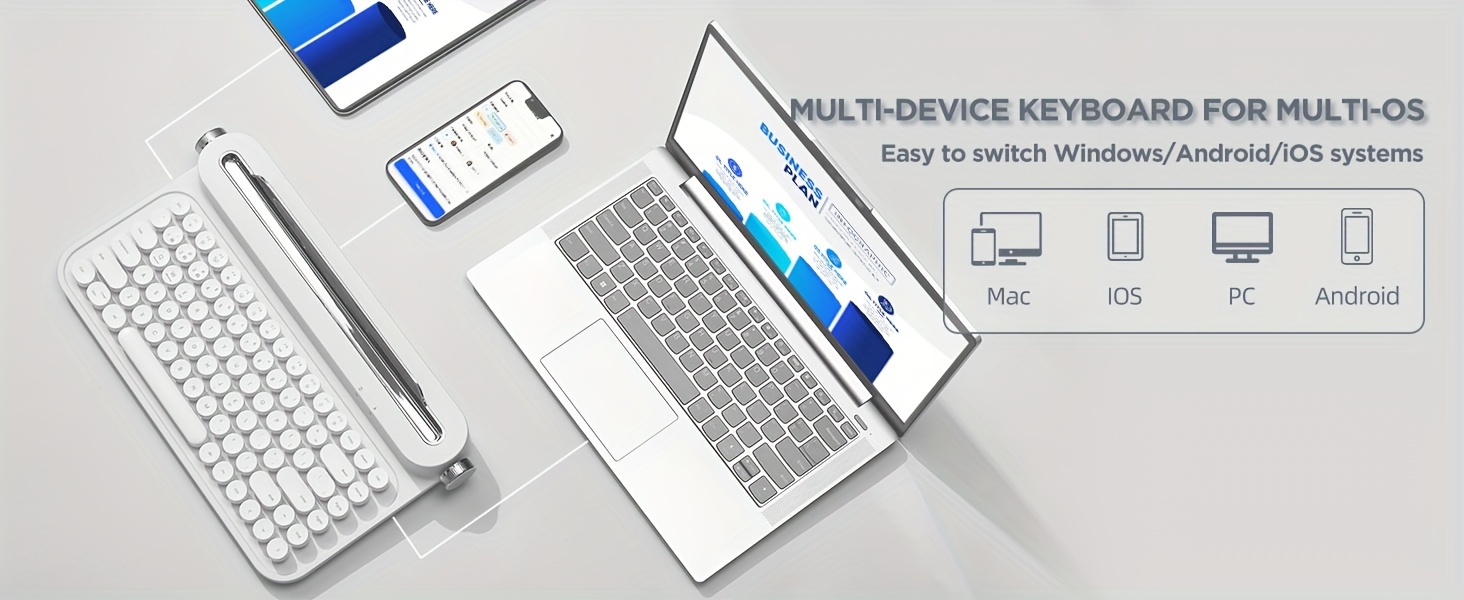  white wireless bt typewriter retro aesthetic keyboard with integrated stand for multi device details 1