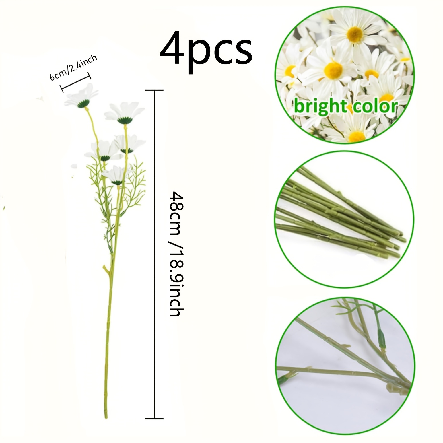 Image of 2/4 Bundles Artificial Flowers White Artificial Daisy Flowers Uv Resistant Outdoor Fake Wildflowers With Stems Faux Greenery Shrubs Plants Arrangements For Wedding Decoration Home Garden Decoration