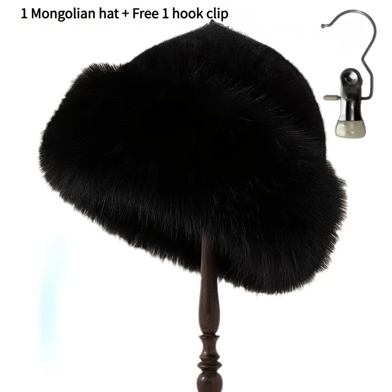 TEMU 2pcs = 1 Mongolian Hat + 1 Free Hook Clip, New Women's Winter Thickened Warm Fisherman Hat, Warm And Stylish Plush Hat