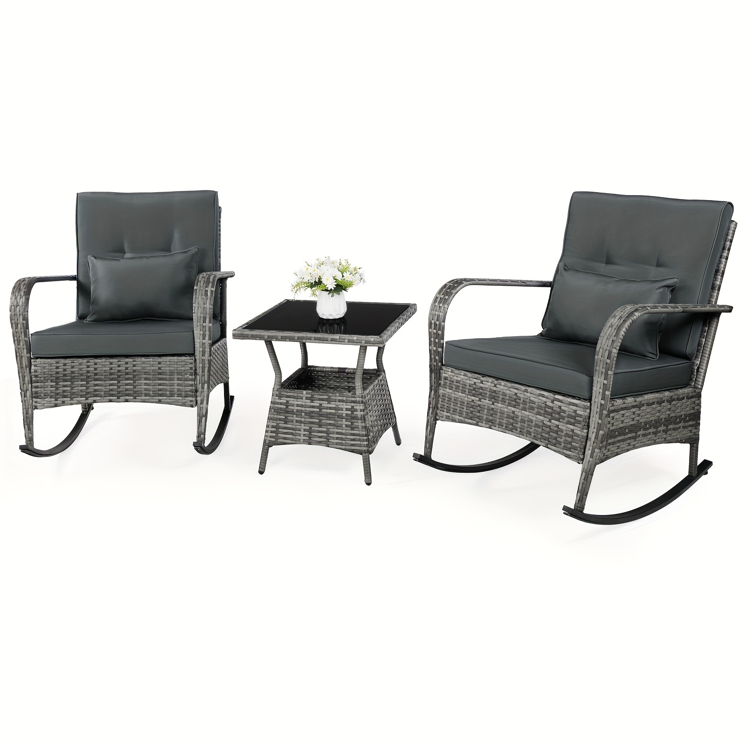 

3 Pieces Patio Pe Rattan Conversation Chair Set