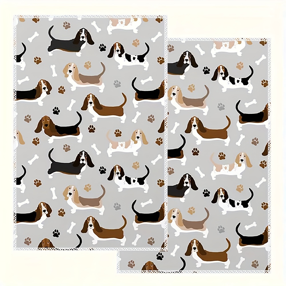 

Vintage Style 2-piece Basset Hound Patterned Dish Towels - 100% Polyester, Machine Washable, Woven Oblong Cartoon-themed Tea Towels For Home And Christmas Decor - Sallun-3610