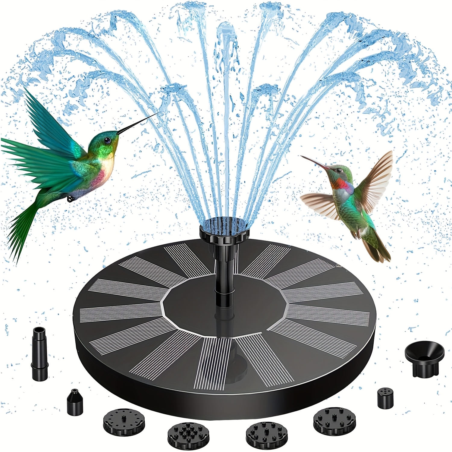 E-shop Outdoor Solarbrunnen für Garten, Upgraded Solar-Vogelbad mit 6 Düsen IPX8 wasserdicht – Freistehender Schwimm-Solarbrunnenpumpe für Vogelbecken,