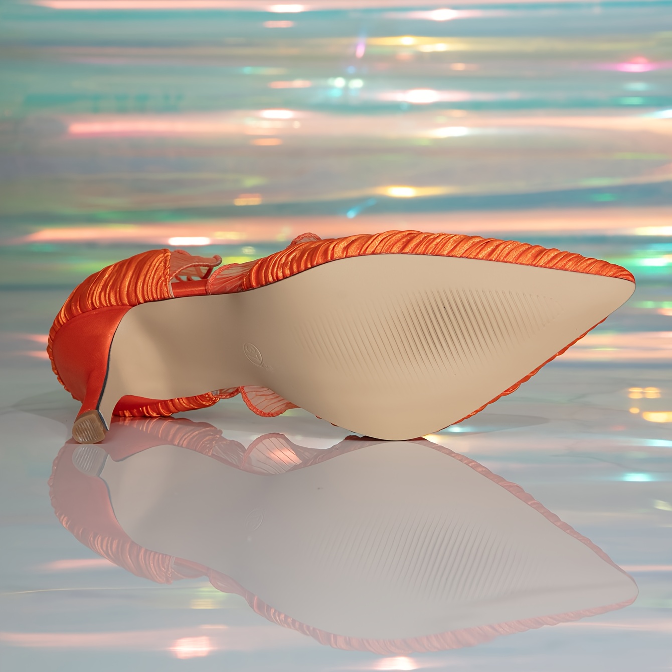 Women's Retro Vibrant Orange Pointed Toe Stiletto Heel Sandals - Mid-Heel Height with Arch Support, Open-Toe Design & TPU Sole - Elegant Dress Shoes for Work, Formal Events, Casual Attire - All-Season Comfortable High Heels - Solid Color D-Orsay Style with Ruffled Edge & Faux Cover Lining - Hand Wash Dry Clean - Perfect for Casual Formal Outfits, Fancy Heels for Women, Petite Pointed High Heel Shoes, Boots for Women Elegant Classy, Formal Lady Shoes,