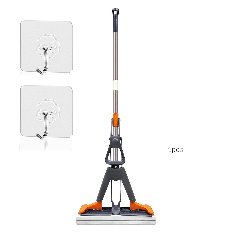 TEMU 4pcs Set (mop Holder And Absorbent Head And 2pcs Hooks) Home Sponge Mop, Super Absorbent Hand-wash Free, Easy To Dehydrate Sponge Mop, Thickened