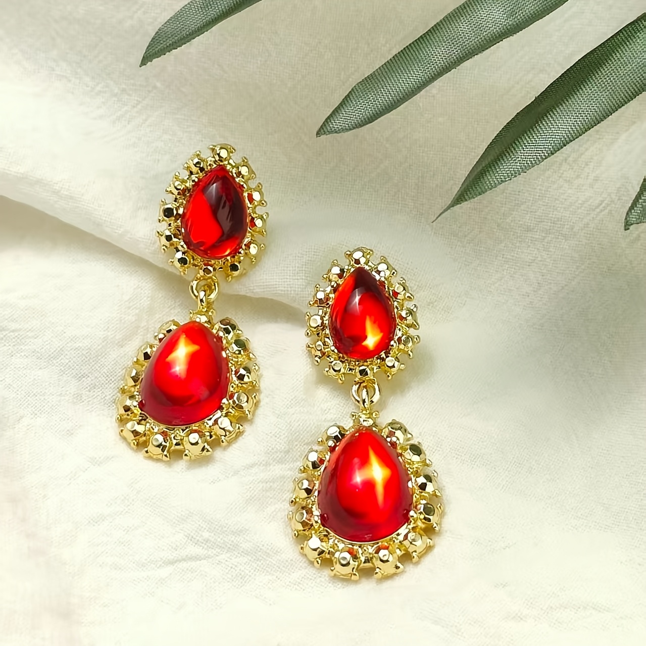 Ladies' High-End Red Teardrop Earrings, Elegant Wedding Accessory