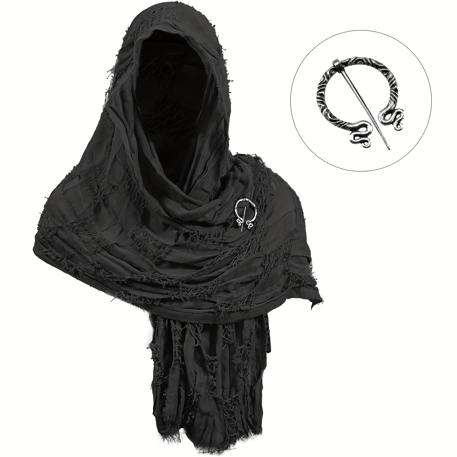 TEMU Medieval Renaissance  Hooded Shawl Scarf With Brooch Mens And Womens Cosplay Set Halloween Costumesstreetwear