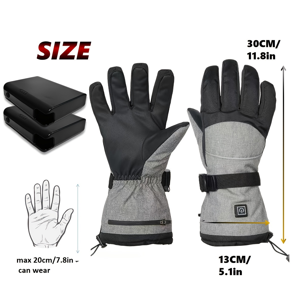 A Pair of Heated Gloves with Warmth on The Palms And Backs, Made of Oxford Cloth And Lined with Flannel, Equipped with Batteries, Essential for Winter.