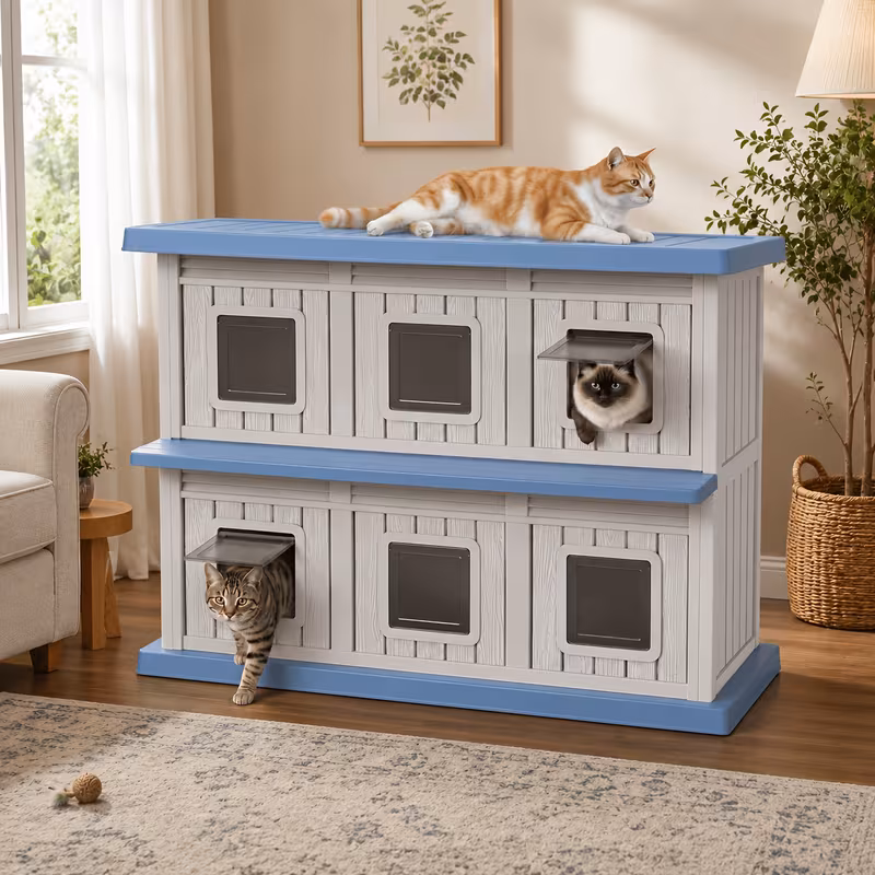 large weather resin outdoor cat house suitable for cats with multi level shelter assembly indoor outdoor use weatherproof for balcony large space cat shelter for multiple cats Product details 0