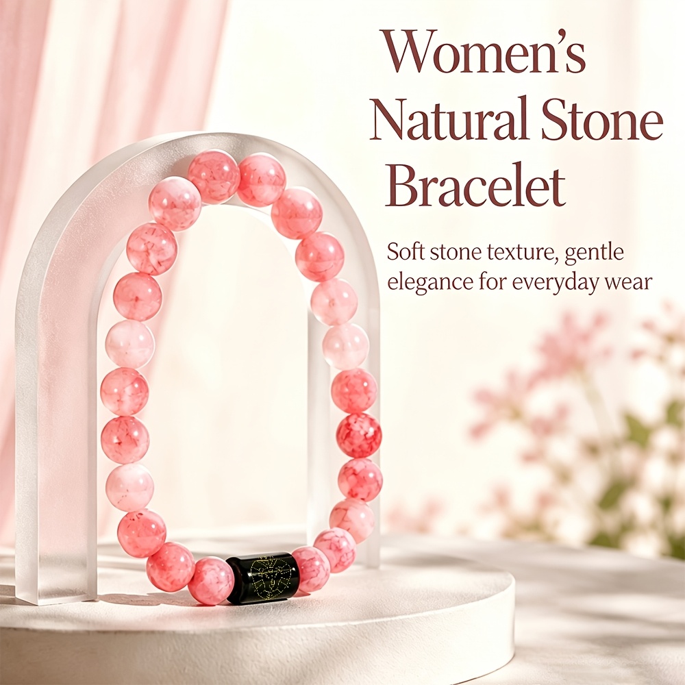 Natural Agate Stone Beaded Bracelet with Lion Head Design