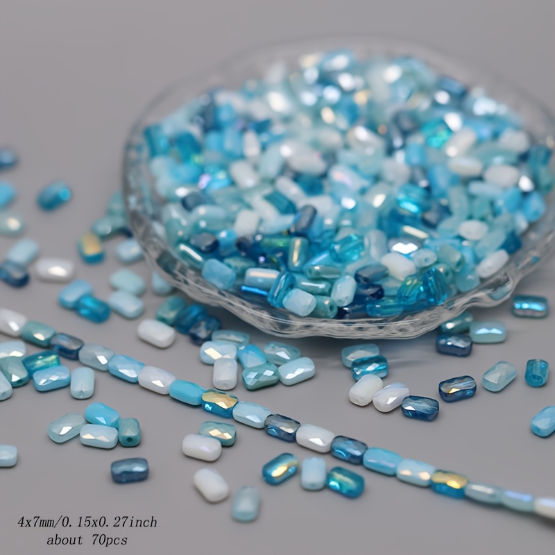 70pcs Mixed-Color 4x7mm Faceted Square Glass Beads