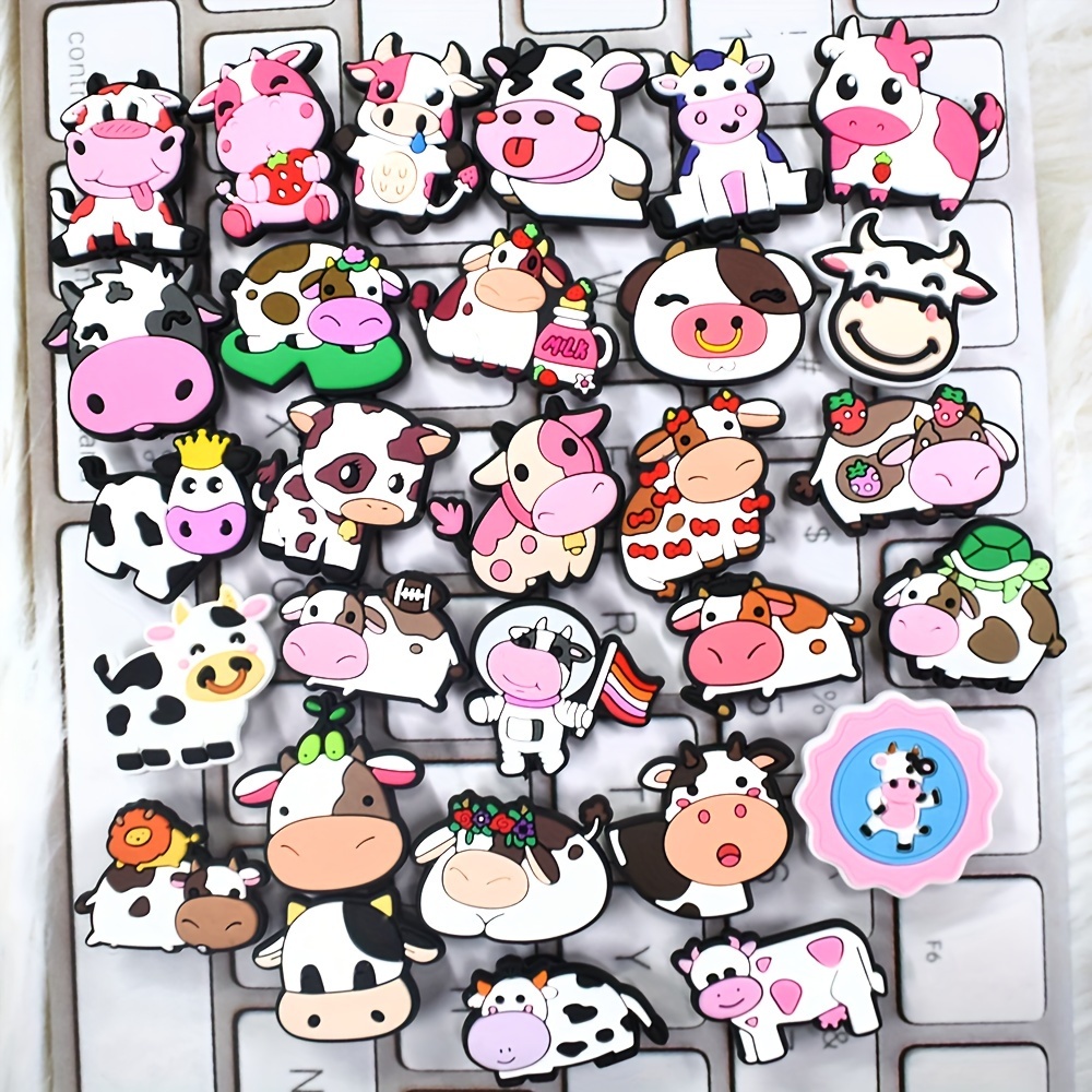 

29pcs Cute Cartoon Cow Shoe Charms Set, Soft Pvc Animal-themed Shoe Accessories, Dairy Cattle And For Sandals And Garden Shoes