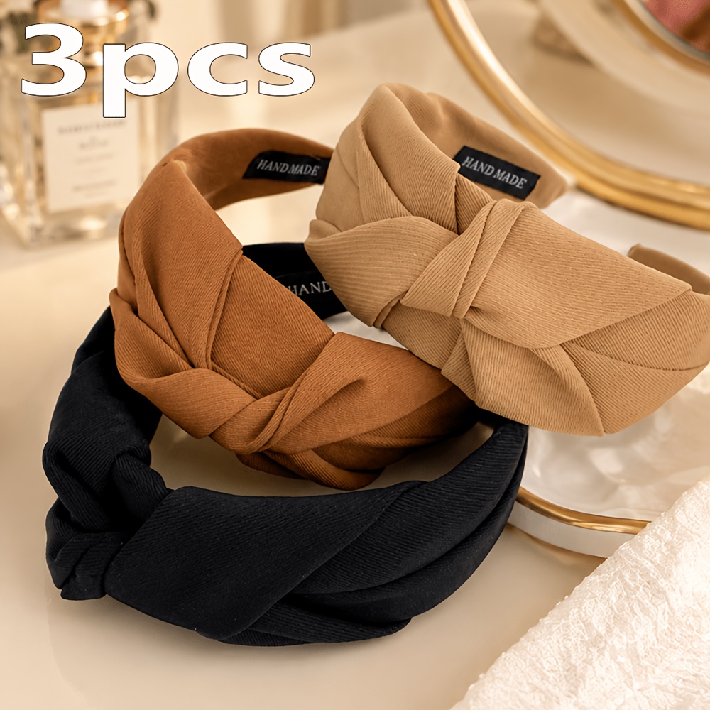 TEMU 3pcs Women's Headbands Elegant Plain Hairbands Knot Wide Edge Hairbands Hairclip Headwear Multi Functional Outing