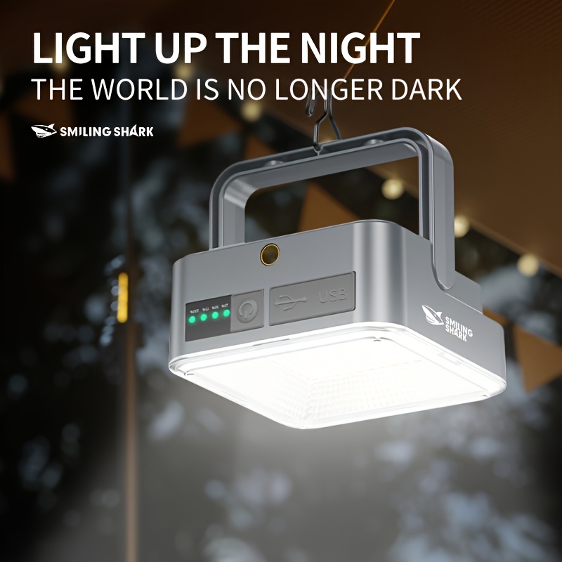 1pc Smiling Shark Rechargeable Camping Light Super Bright with Magnetic & Hook, Portable Solar Camping Lantern with Power Bank Function, Emergency LED Camping Lamp, High-Brightness Floodlight Work Light for Camping, Hiking, Emergency
