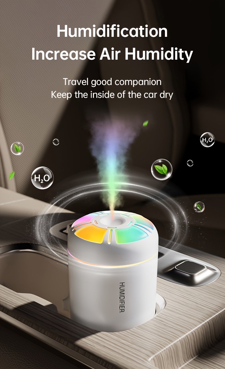1 buc. Difuzor de aromă umidificator auto USB colorat, umidificator portabil mini cu ieșire mare de ceață de 180ml, dispozitiv compact de hidratare a aerului condiționat din cameră cu rezervor de apă pentru uleiuri esențiale, bateria nu este inclusă, alimentat prin USB
