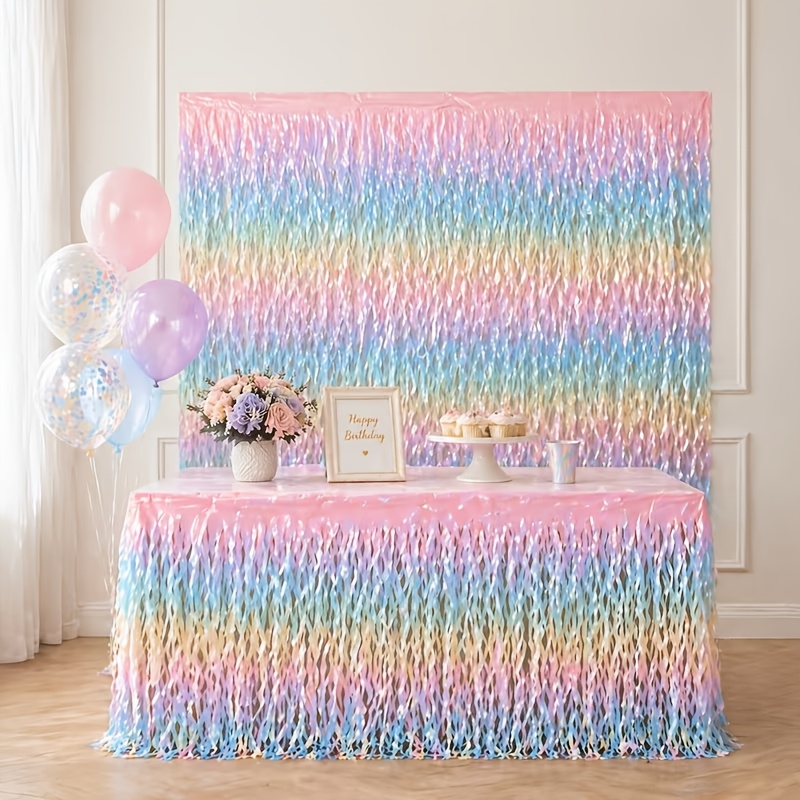 TEMU 1 Set de y Falda de Mesa con de Lámina Degradada Macaron, Decoración de de con Borlas Coloridas