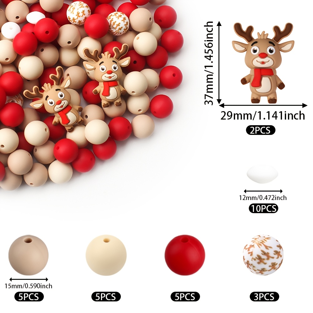 TEMU Set da 30 perline in silicone 3D a forma di renna natalizia, perline focali a tema natalizio adatte per perline decorative per gioielli, per