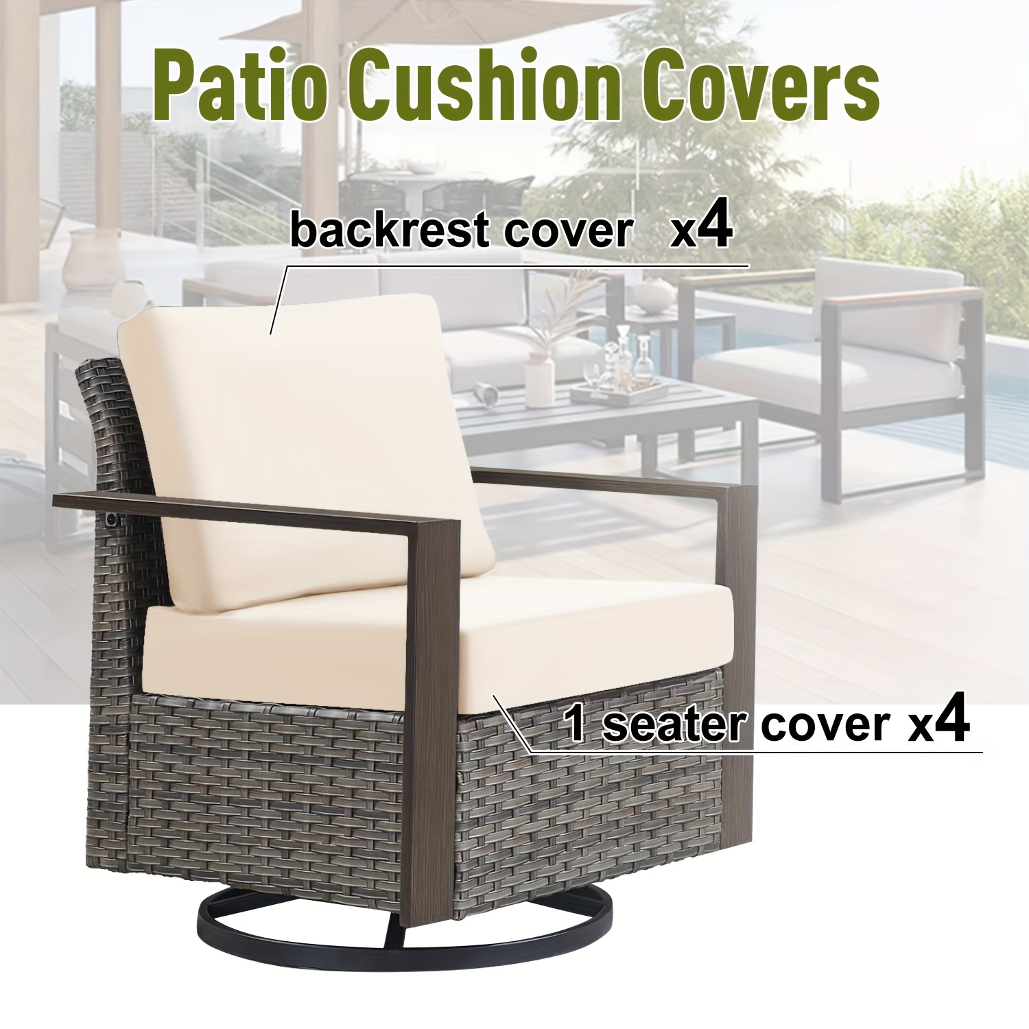 TEMU 2/8/12pcs Housses de coussin élastiques pour chaises, adaptées aux cours extérieures et terrasses, ensemble de remplacement de coussin de canapé