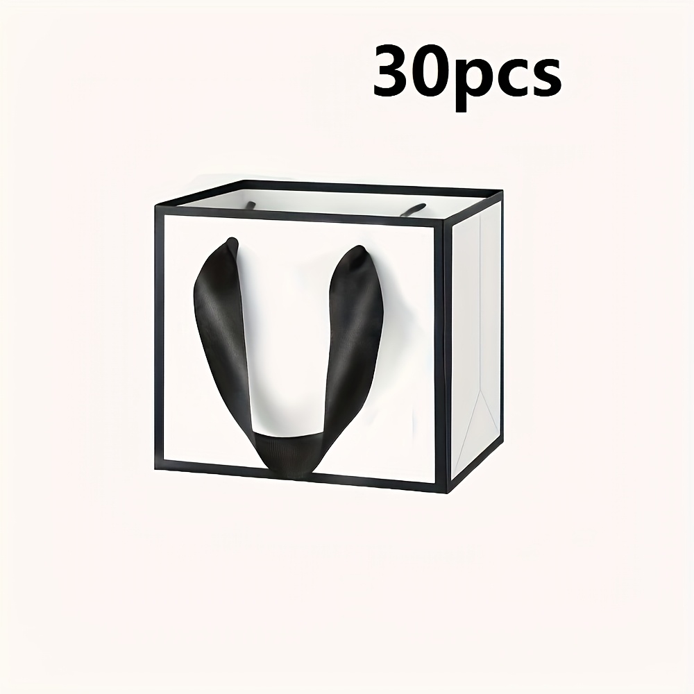 TEMU 30pcs 18 X 7 X 15 Cm Mini White Paper Bags Gift Bags With Black Handles - 7.09 X 5.91 X 2.76 Inches, Ideal For Wedding, Birthday, Christmas And