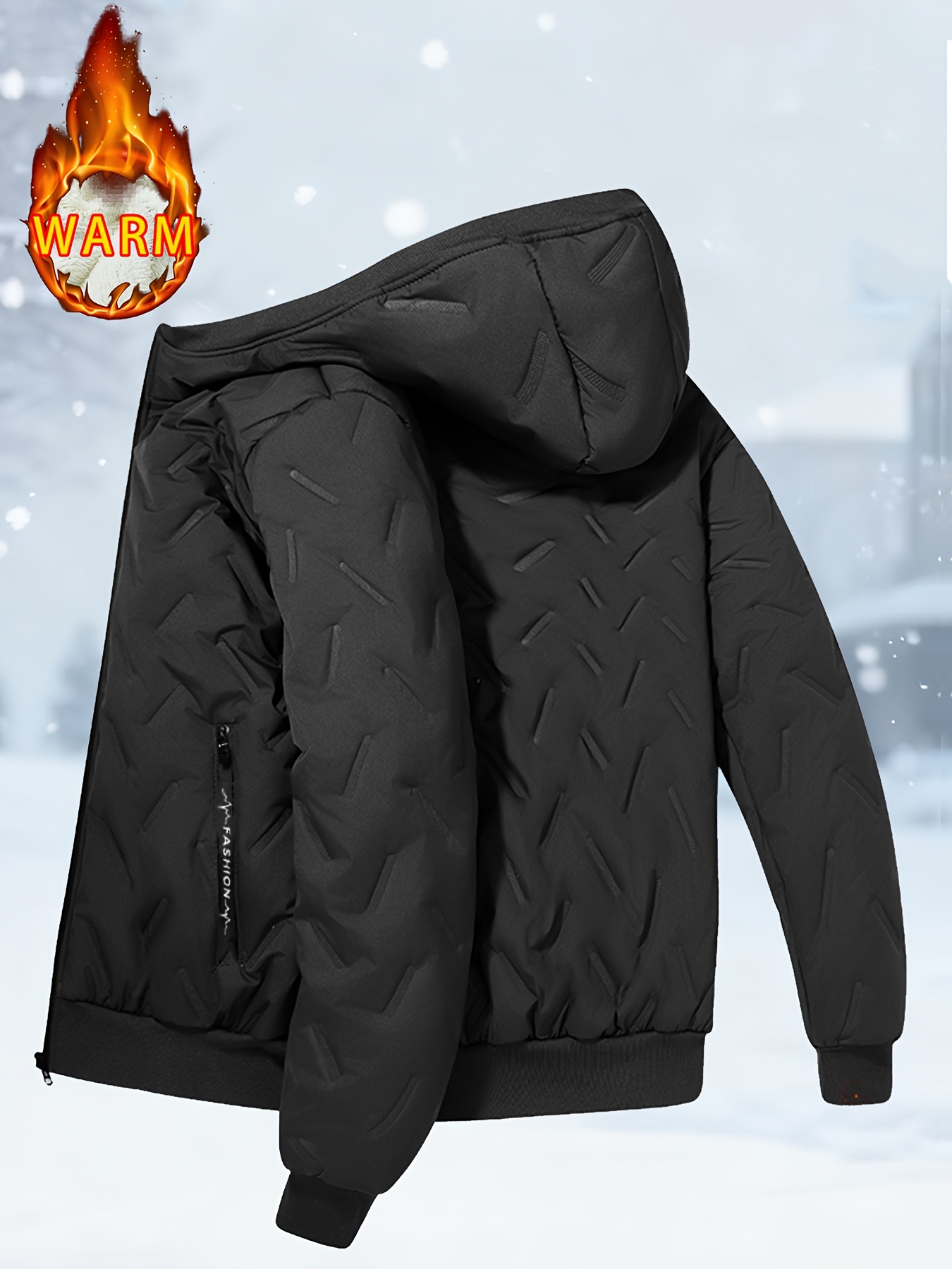   obm mens lined hooded jacket autumn winter lined warm padded   hooded padded warm cardigan jacket casual sportswear top hooded trendy mens jacket