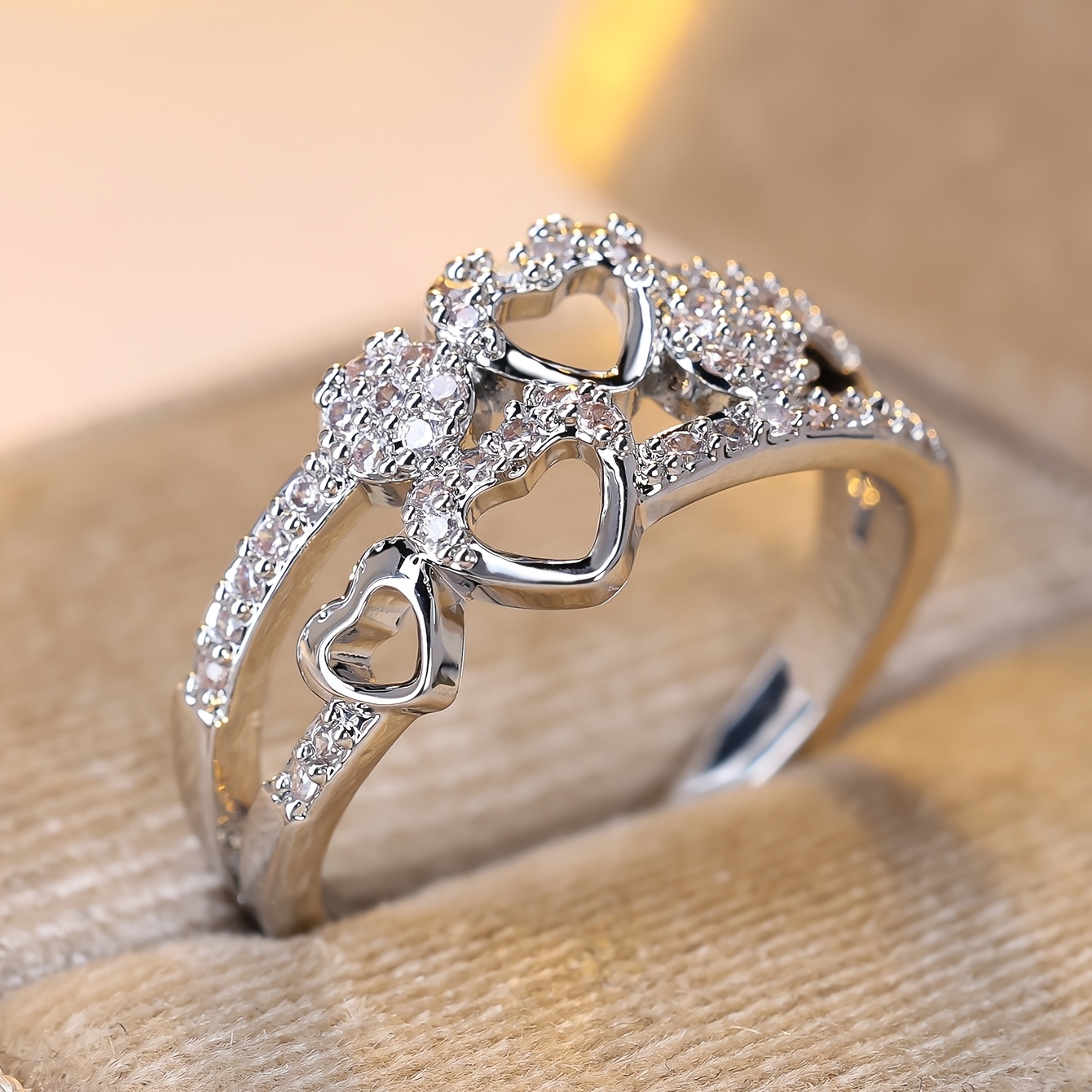 Women's Heart Promise Ring with Sparkling CZ - Copper Plating