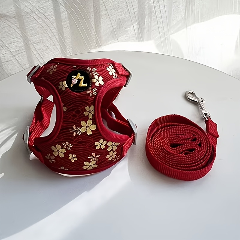 E-shop Verstellbares -Zug-Geschirr für kleine bis mittelgroße Hunde – Traditionelles chinesisches Farbmuster der Tang-, Blumendesign, atmungsaktives,