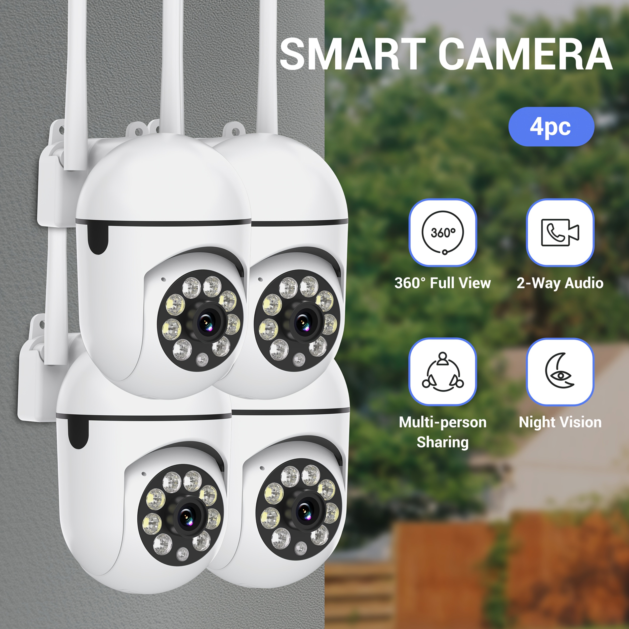 TEMU Black Friday 4pcs Caméra de Sécurité Fil avec l'Application , Caméra de Sécurité Wifi 2.4G, Audio Bidirectionnel, & Inclinaison à 360°, Vision ,