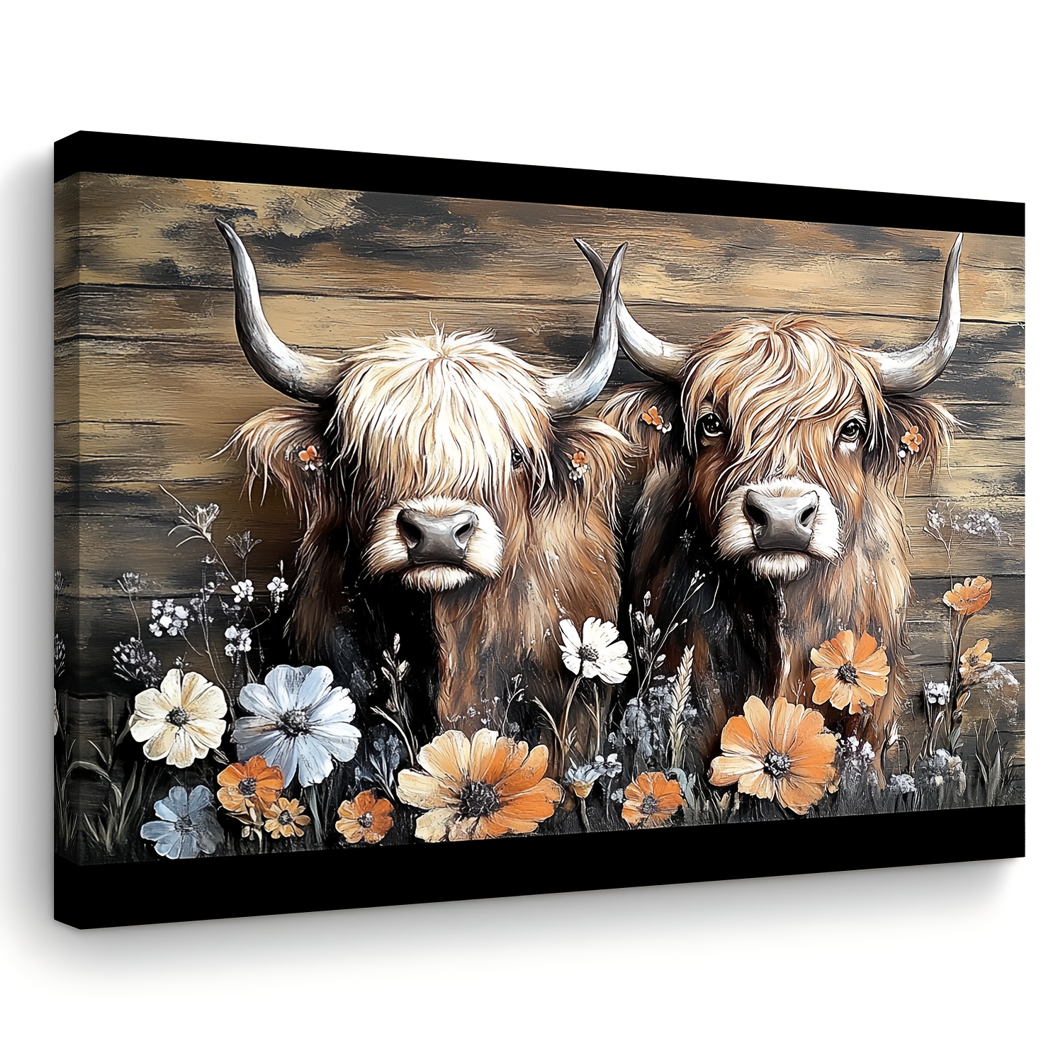 

Room Decor 1pc Rustic Wooden Highland Cow Canvas Art Print, 11.8x15.7 Inches, Woven Wall Decor For Living Room, Bedroom, Kitchen, Unique Bachelor Party Gift Idea