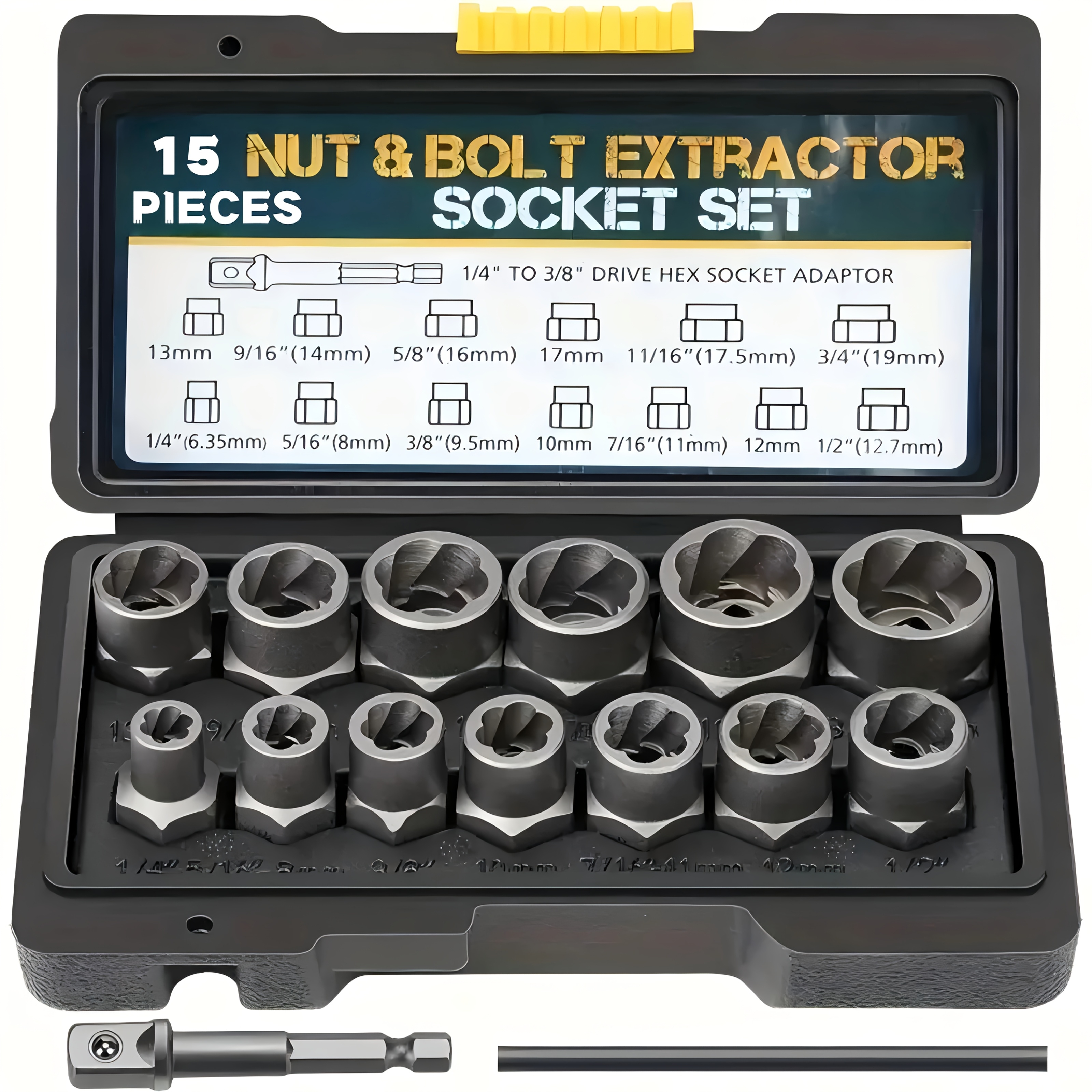 TEMU 15pcs/set Nut Extractor, Includes And Nut Removers, An Bar (if The Nut Is Still Stuck In The Sleeve When Removing It, To Knock It Out), An1/4 ''