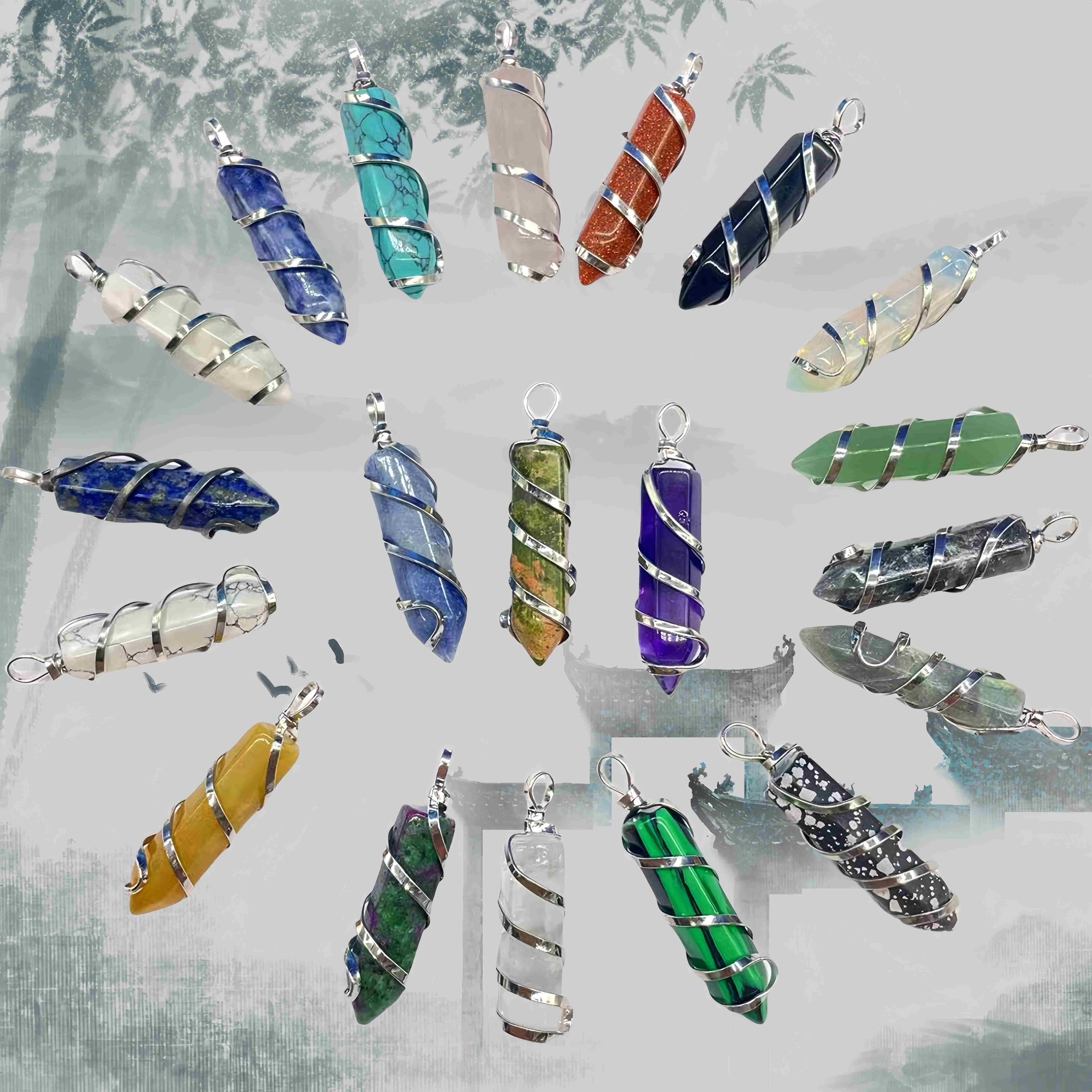 

15pcs Natural Crystal Hexagonal Wand Pendants For Necklace Making, Lucky Quartz Charms For Crafting