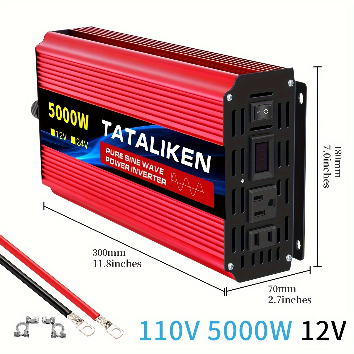 TEMU Pure Sine Wave Power Inverter 5000w/2000w Car Power Inverter 12v To Ac 110v For Easy Travel - Fast Charging Of Mobile Phones, Tablets, And Other Devices - With Display