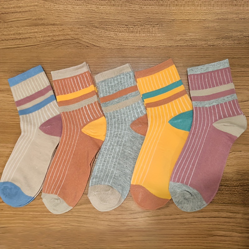 TEMU 5 Striped Socks, Casual & Mid Socks For Fall & , Women's Stockings & Hosiery