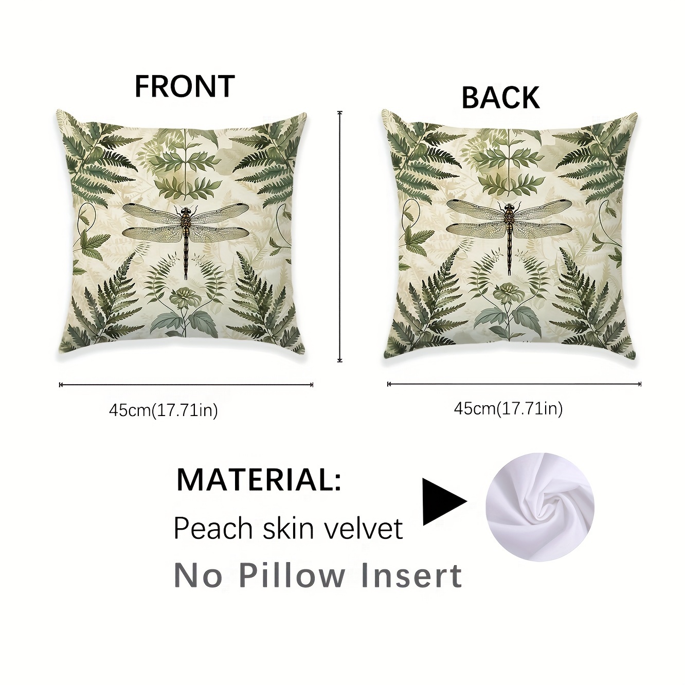 E-shop minimalistischer symmetrischer Kissenbezug für Sofa mit Libellen- Pflanzen-Doppelseitigem Druck – Kissenbezug aus Pfirsichhaut-Samt 45*45cm