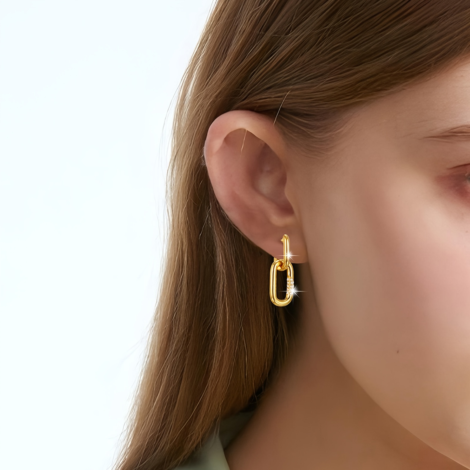 Geometric Double Ring Lock Earrings in S925 Pure Silver