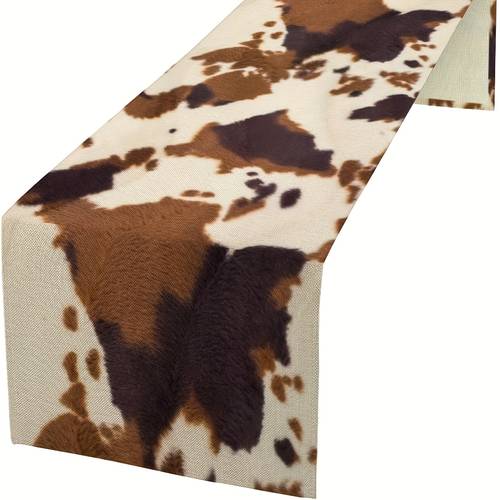 1pc cow print table runner animal fur light beige brown cowhide rustic theme western runner for art home kitchen party holiday dinner