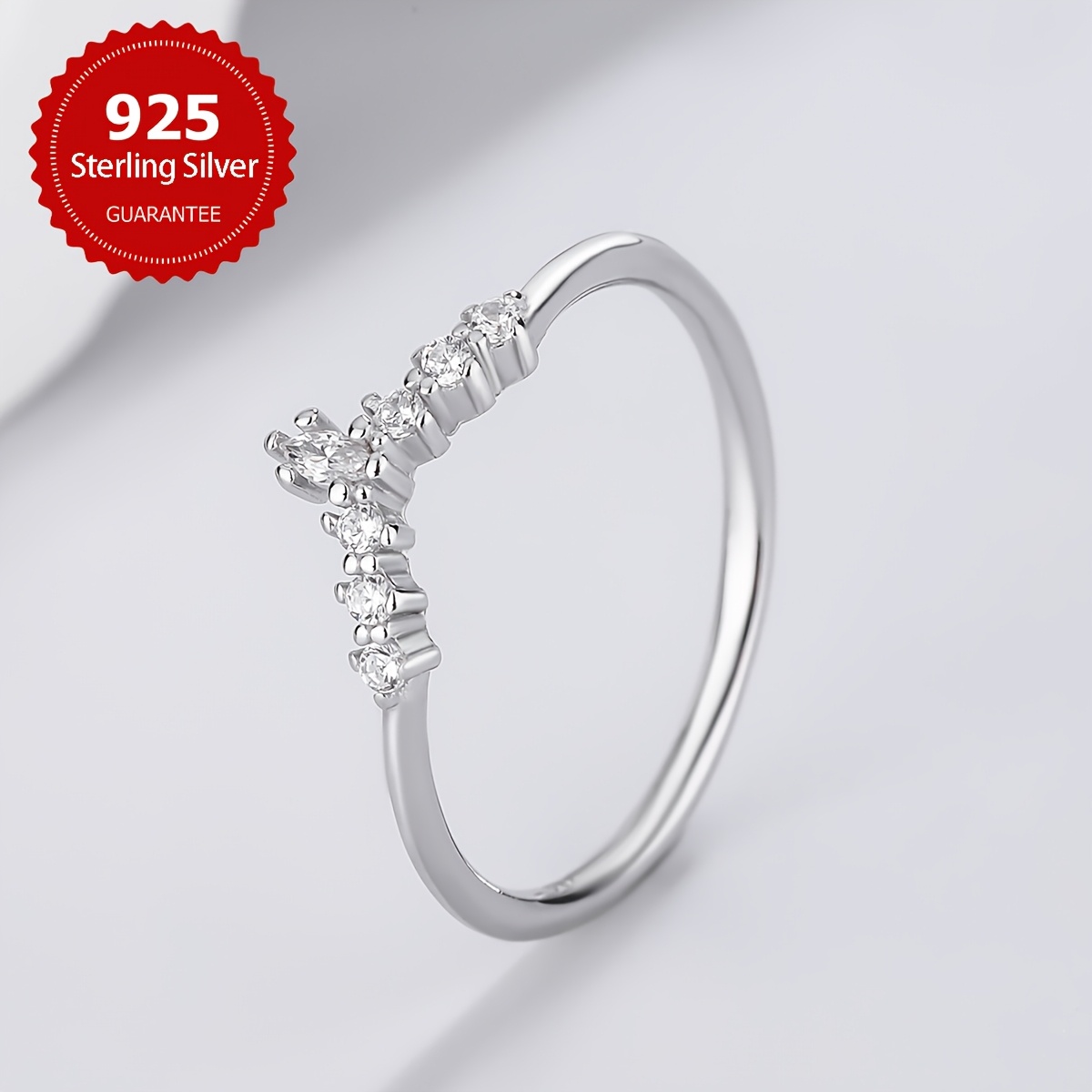 V Shape 925 Sterling Silver Zirconia Ring for Women