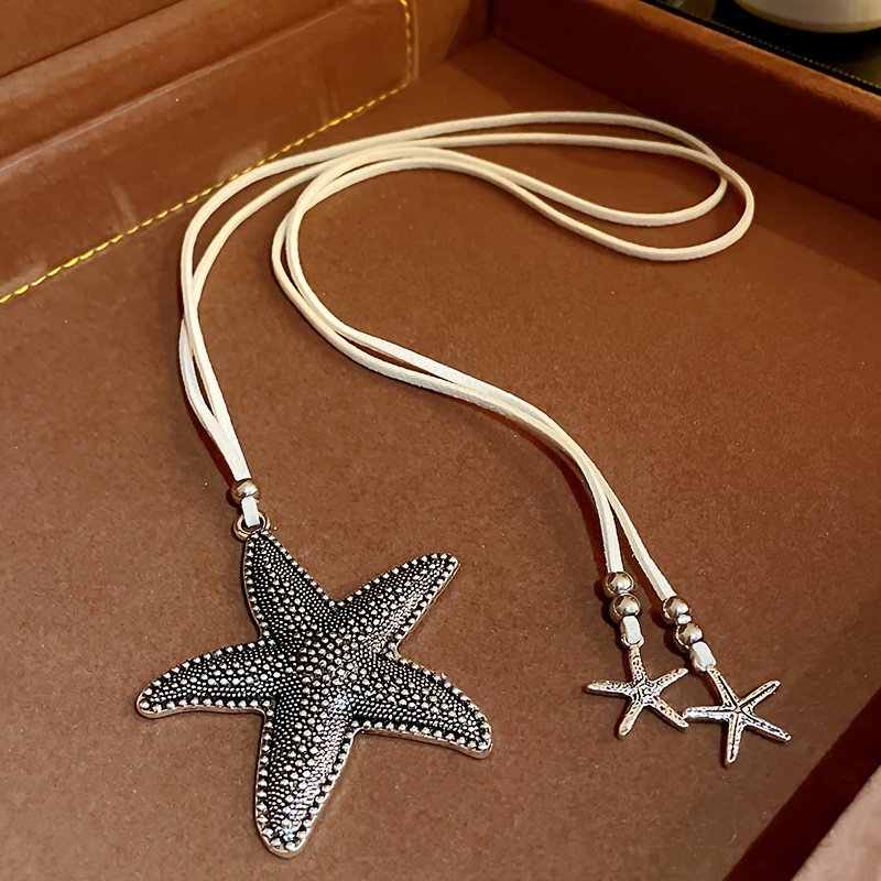 E-shop Böhmische Seestern Anhänger Halskette, einzigartig designte Pulloverkette, modisches und vielseitiges Accessoire