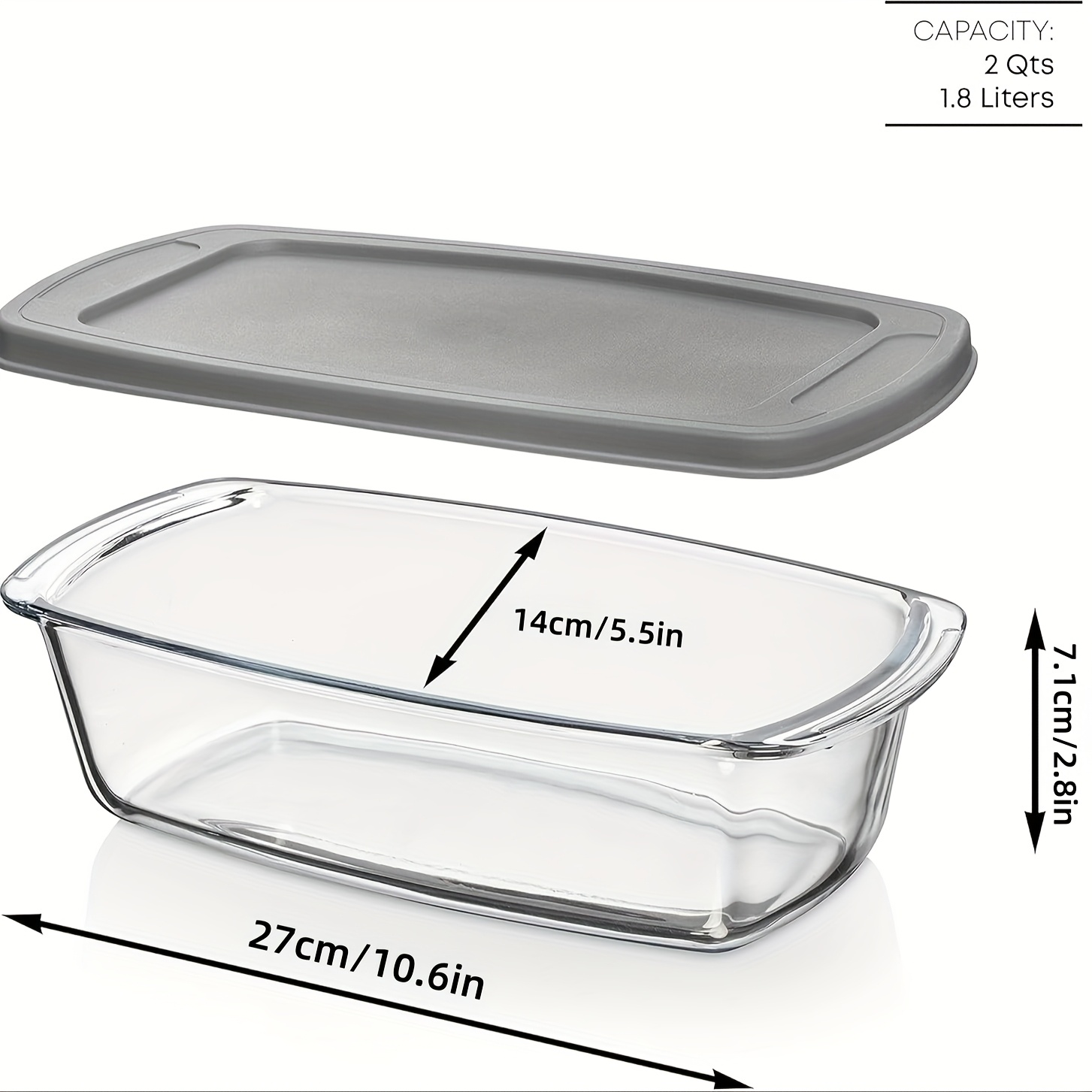 E-shop 1/2 Stück, Große Glasbackform mit Deckel, ideal zum Backen von Brot und Kuchen, Fassungsvermögen 1800 ml/1,9 Qt, mit Griff zum einfachen