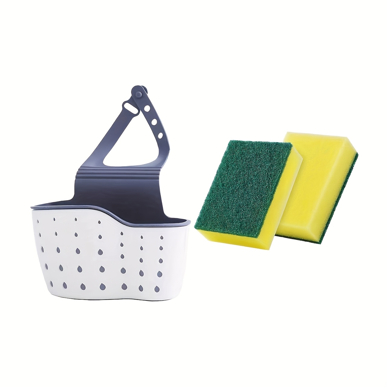 3pcs Set(1 Adjustable Sink Tray+ 2 Cleaning Sponges)- Multifunctional Kitchen Storage Rack, Suitable For Sponges And Supplies, No Batteries Needed