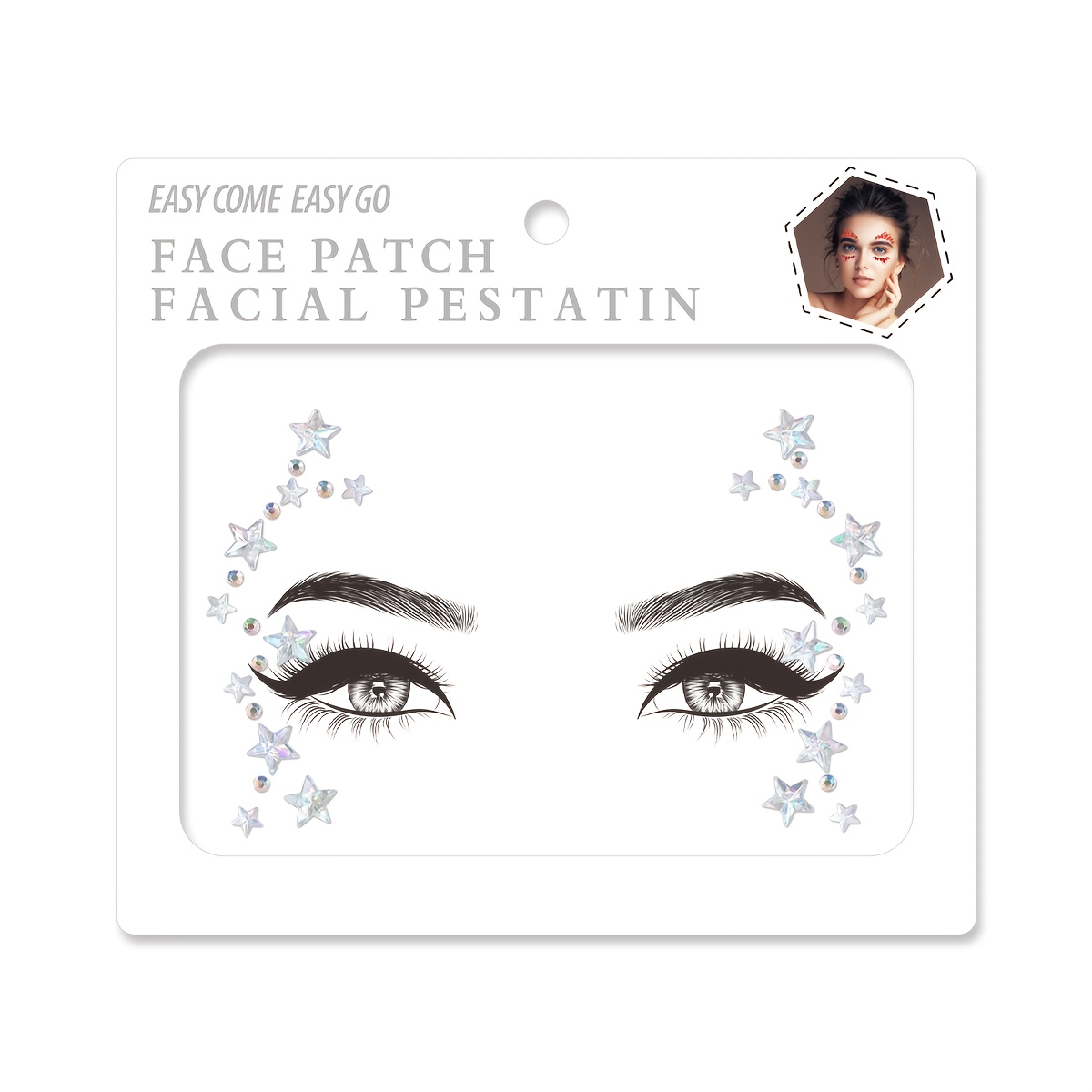 TEMU 1pc Sparkling Rhinestone Face Sticker - White Abs Material Glitter Decal, Perfect For Parties, Masquerade Balls, Music Festivals, And Everyday ,