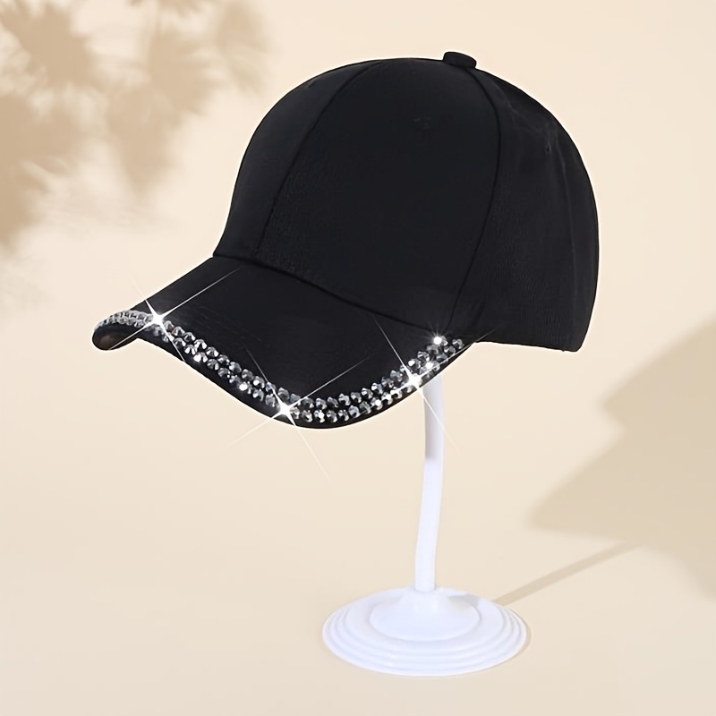 

1pc Women's Sparkling Baseball Cap, Rhinestone Studded Brim Sun Hat For Daily Outdoor Use, Cool & Stylish Design, Adjustable Fit