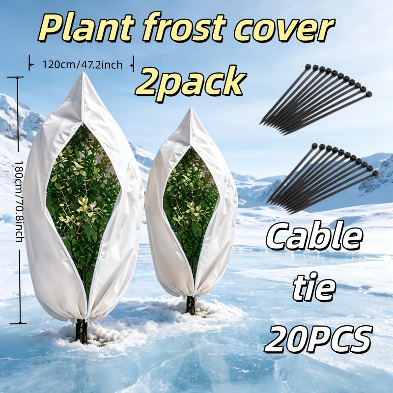 TEMU Ensemble de 2 grands couvre-plantes , tissu hortique épais au froid, double fixation par fermeture éclair et cordon de serrage, couverture