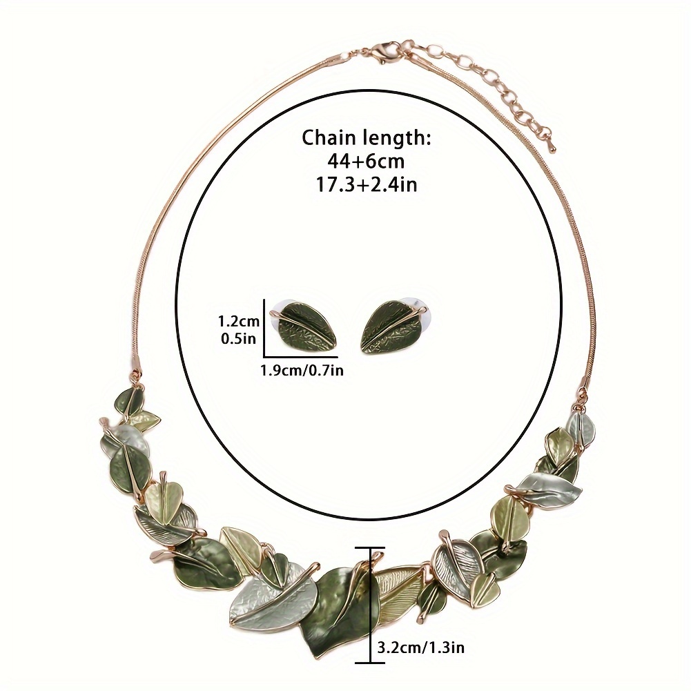Green Leaf Necklace & Earring Set Bohemian Style