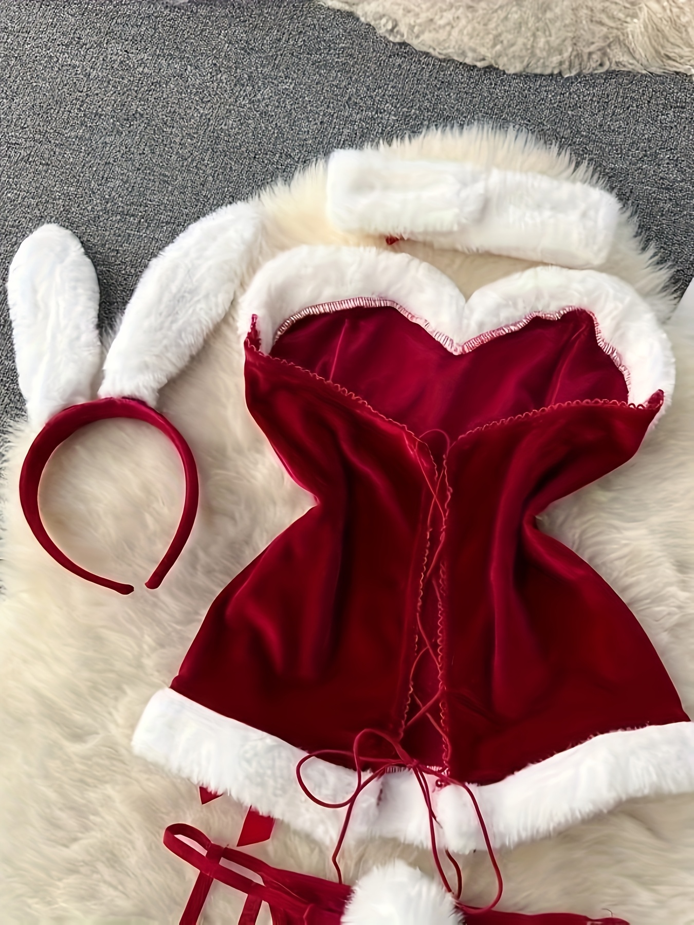 womens   santa claus costume elegant red lingerie set with   collar elastic waistband bow detail   christmas parties santa claus costume for women christmas party outfit festive attire   design Product details 2