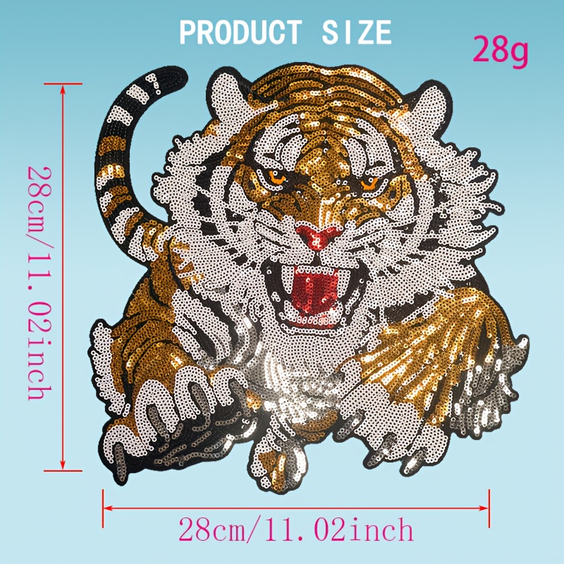 TEMU Trendy Tiger-shaped Sequin Embroidery Patches With Running And Leaping Poses. Multi-colored And Multi-shaped Embroidered Cloth Patches Are