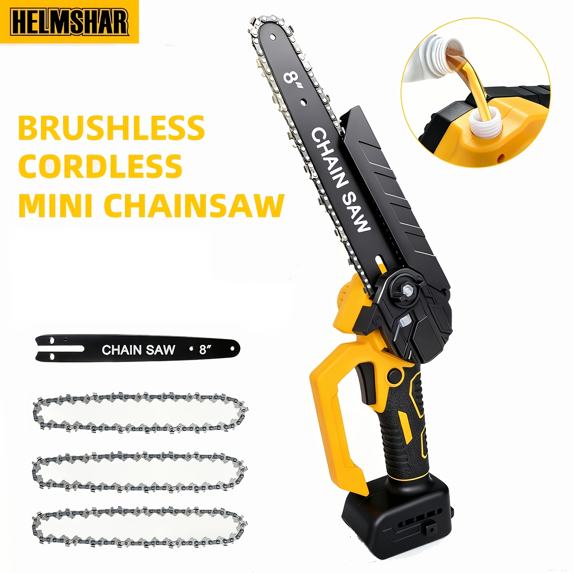 TEMU 8" Mini Chainsaw, Cordless Power Saw, Chain Tensioning, Compatible With 20v Battery, Portable Handheld Saw For Tree Trimming, Wood Cutting &