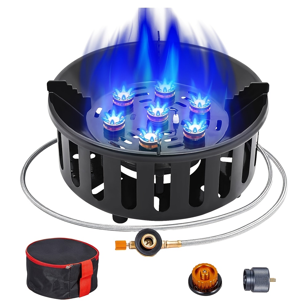 TEMU Outdoor Portable Burner Cooking Stove, 21000 Watt Camping Backpacking Stove, Outdoor Slamfire Star Stove With Fuel Canister Adapter, Igniter,
