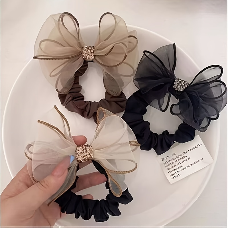 TEMU 3pcs Set: Bow & Sequin Hair Ties - Versatile Accessories For Women